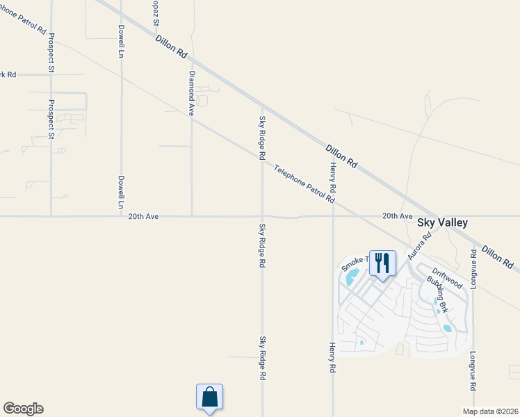 map of restaurants, bars, coffee shops, grocery stores, and more near 19975 Sky Ridge Road in Desert Hot Springs