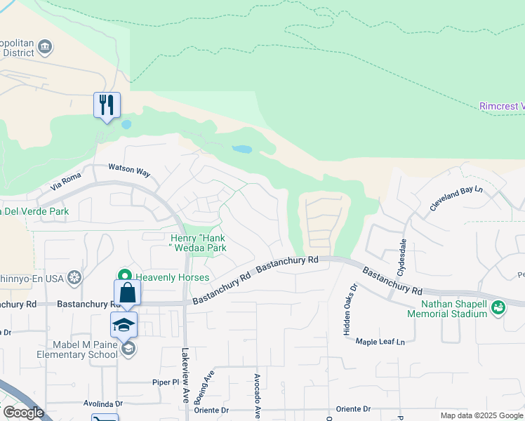 map of restaurants, bars, coffee shops, grocery stores, and more near 18751 Turfway Park in Yorba Linda