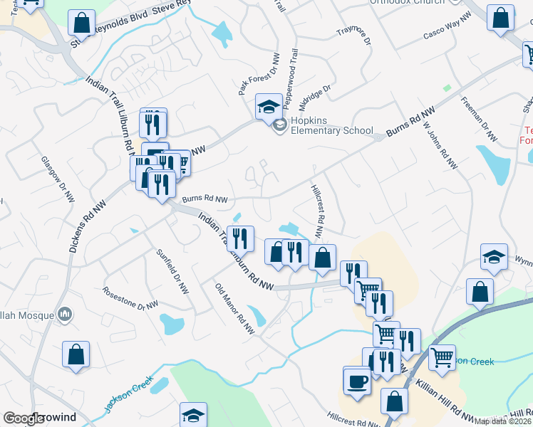 map of restaurants, bars, coffee shops, grocery stores, and more near 799 Jodeco Circle Northwest in Lilburn