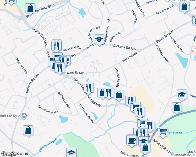 map of restaurants, bars, coffee shops, grocery stores, and more near 799 Jodeco Circle Northwest in Lilburn