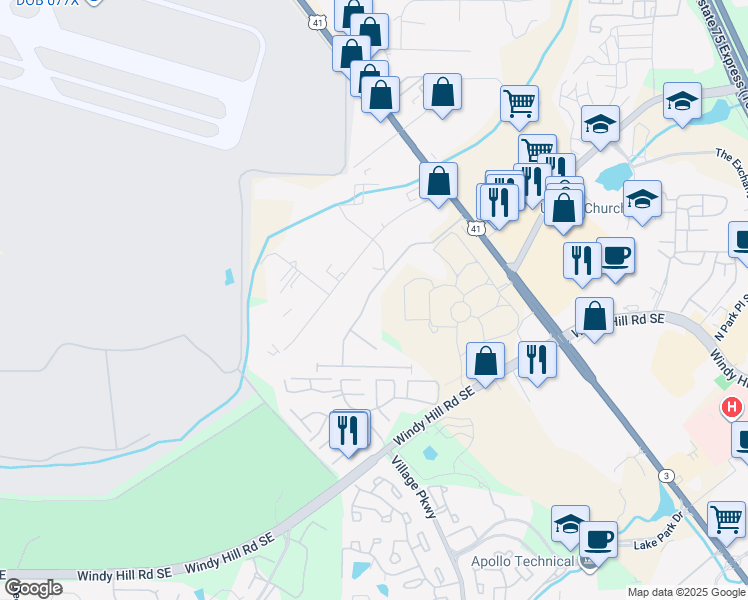 map of restaurants, bars, coffee shops, grocery stores, and more near 1721 Caswell Parkway in Marietta