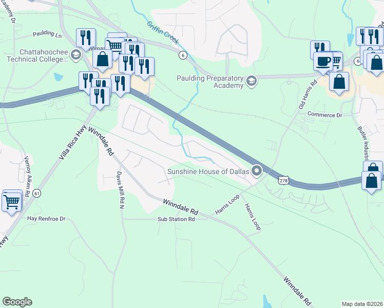 map of restaurants, bars, coffee shops, grocery stores, and more near 264 Silver Ridge Drive in Dallas