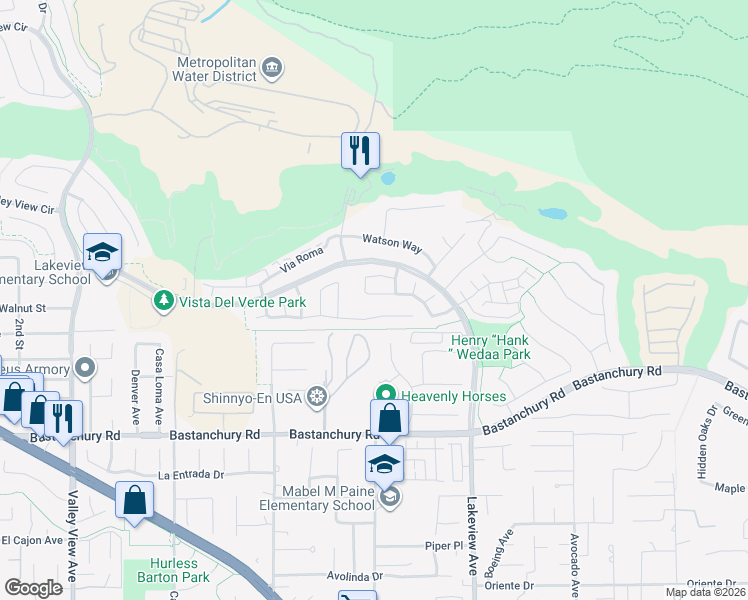 map of restaurants, bars, coffee shops, grocery stores, and more near 3948 Diamond Hill in Yorba Linda