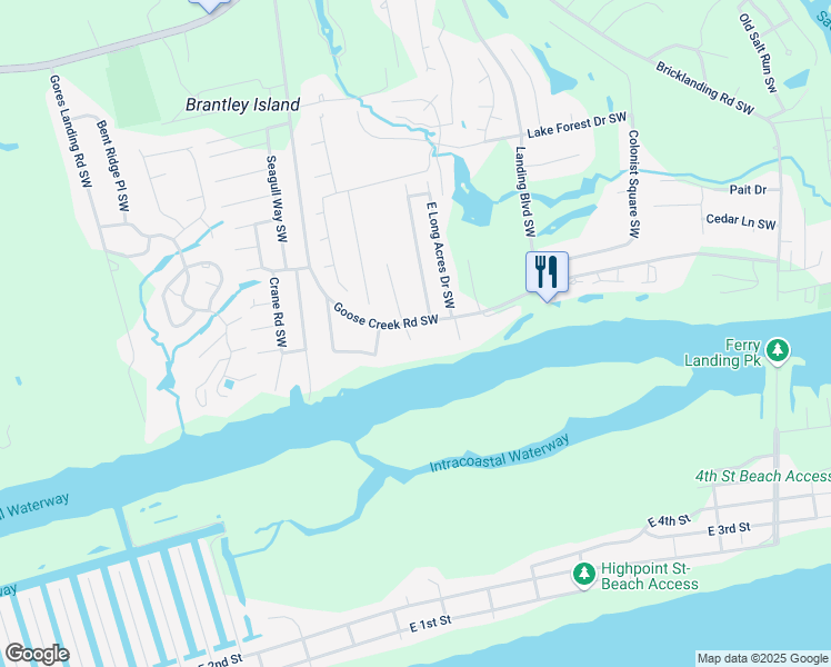 map of restaurants, bars, coffee shops, grocery stores, and more near 1822 Goose Creek Rd SW in Ocean Isle Beach