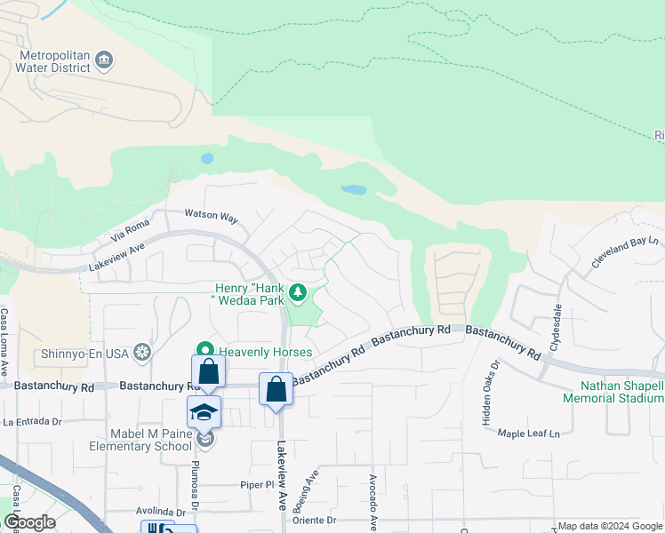 map of restaurants, bars, coffee shops, grocery stores, and more near 4001 Humboldt Lane in Yorba Linda