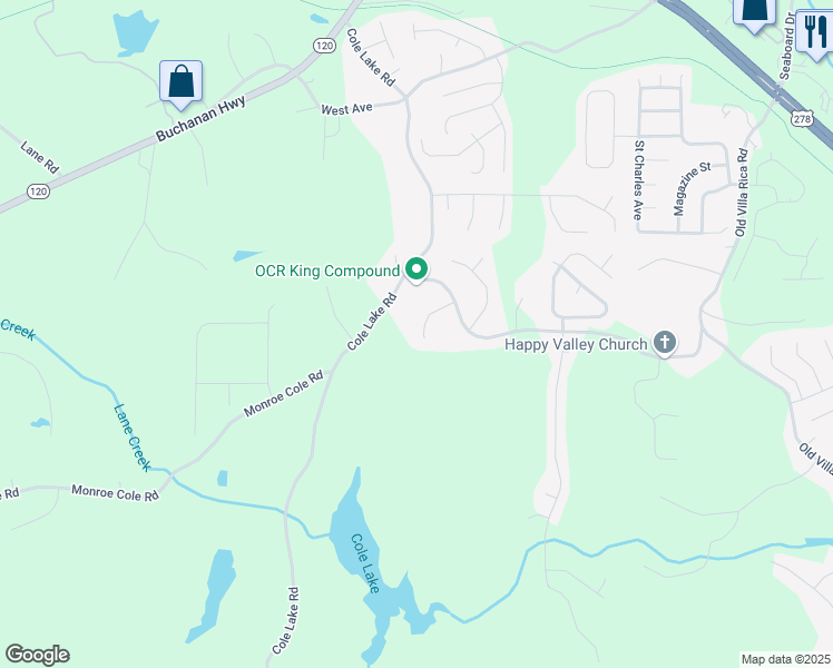 map of restaurants, bars, coffee shops, grocery stores, and more near 112 Megan Way in Dallas