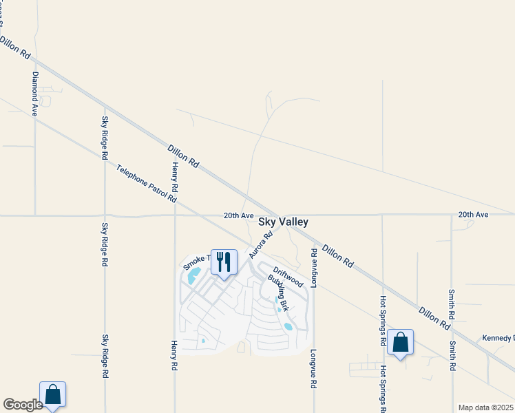 map of restaurants, bars, coffee shops, grocery stores, and more near 74711 Dillon Road in Desert Hot Springs