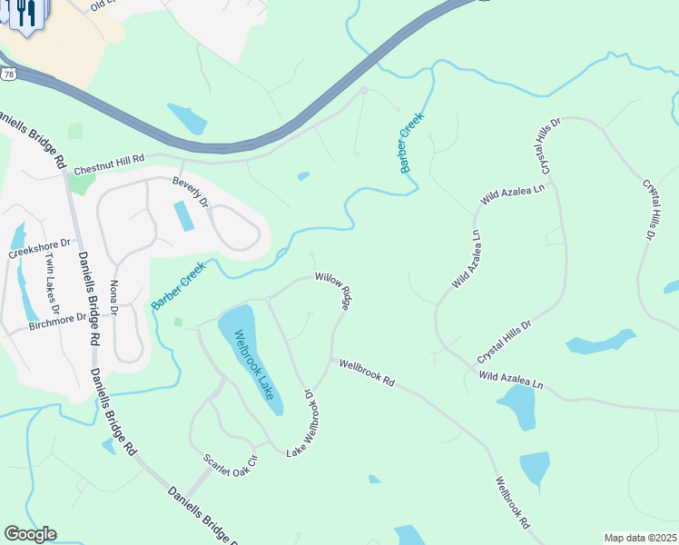 map of restaurants, bars, coffee shops, grocery stores, and more near 1101 Willow Ridge in Athens