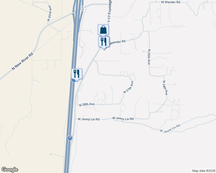 map of restaurants, bars, coffee shops, grocery stores, and more near 46205 North 38th Avenue in Phoenix