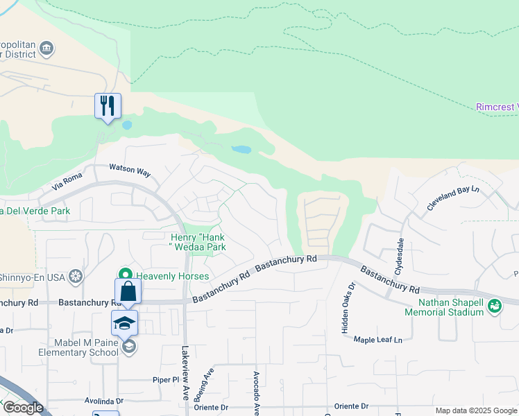 map of restaurants, bars, coffee shops, grocery stores, and more near 18745 Turfway Park in Yorba Linda
