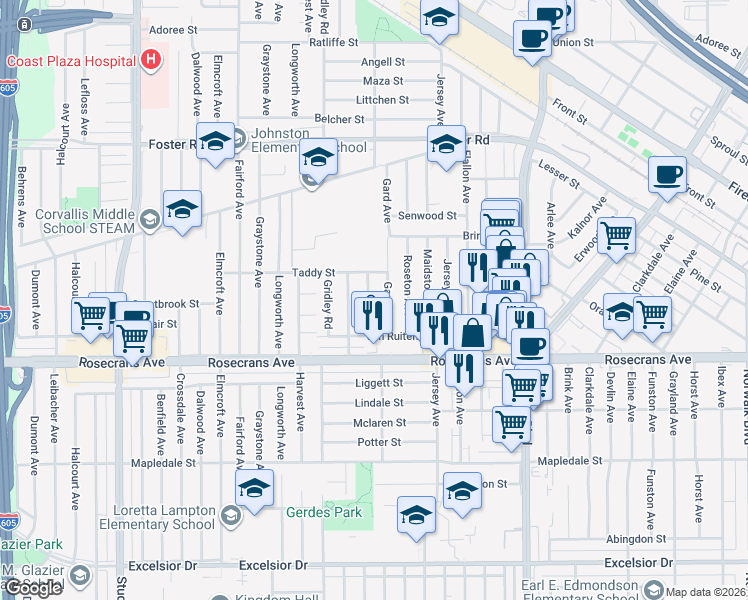 map of restaurants, bars, coffee shops, grocery stores, and more near 14006 Summer Avenue in Norwalk