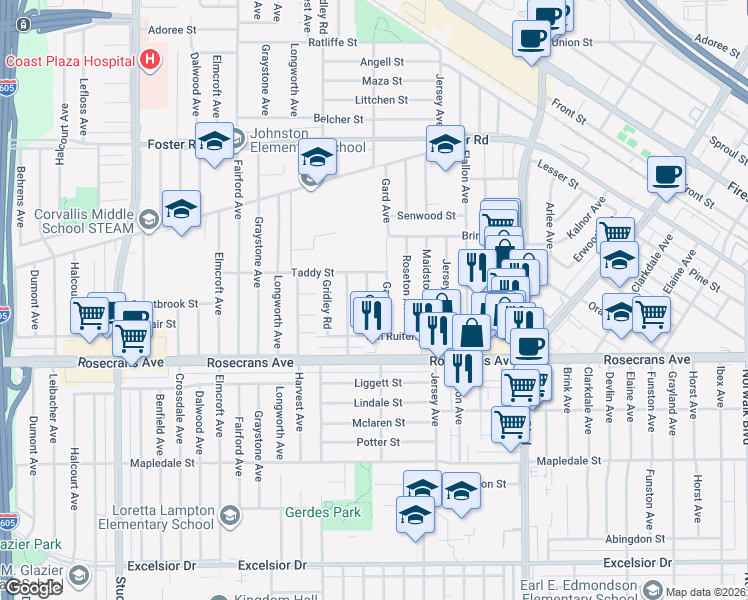 map of restaurants, bars, coffee shops, grocery stores, and more near 14006 Summer Avenue in Norwalk