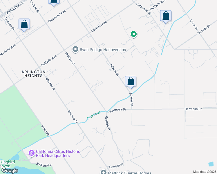 map of restaurants, bars, coffee shops, grocery stores, and more near 1997 Gratton Street in Riverside
