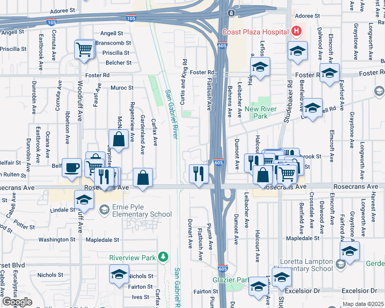 map of restaurants, bars, coffee shops, grocery stores, and more near 13936 Edgewater Drive in Norwalk