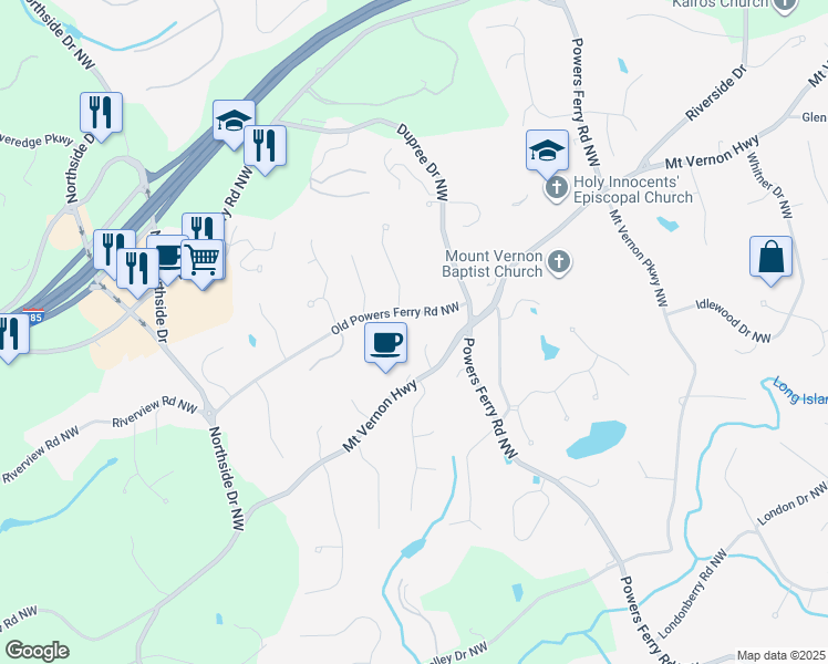 map of restaurants, bars, coffee shops, grocery stores, and more near 1016 Old Powers Ferry Road Northwest in Atlanta