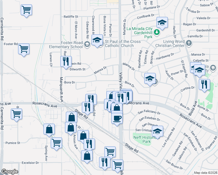 map of restaurants, bars, coffee shops, grocery stores, and more near in Los Angeles