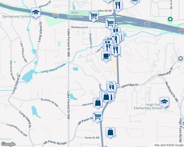 map of restaurants, bars, coffee shops, grocery stores, and more near 120 Stewart Drive Northeast in Atlanta