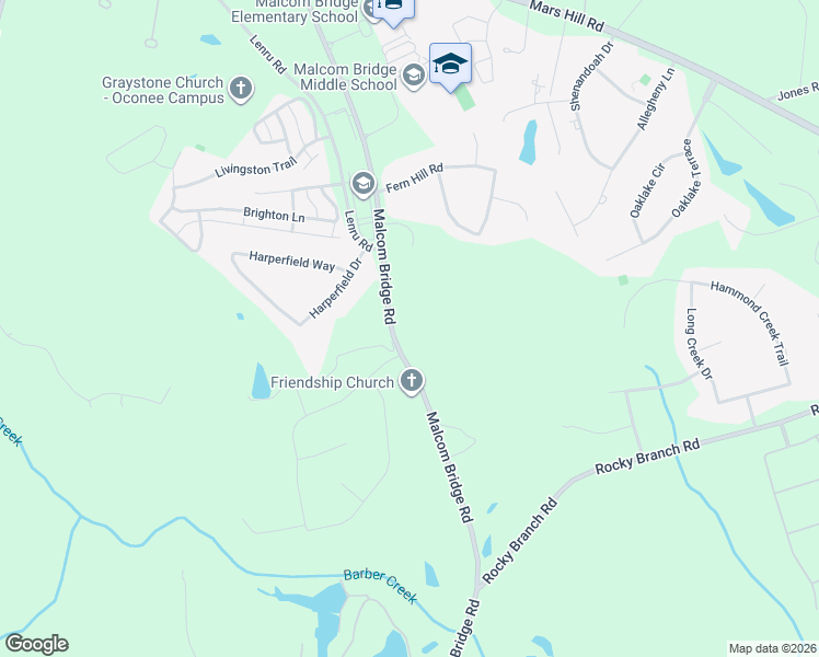 map of restaurants, bars, coffee shops, grocery stores, and more near 2240 Malcom Bridge Road in Bogart