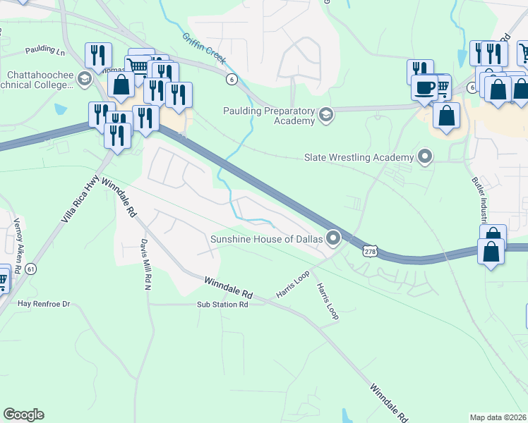 map of restaurants, bars, coffee shops, grocery stores, and more near 163 Silver Fox Trail in Dallas