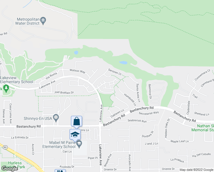 map of restaurants, bars, coffee shops, grocery stores, and more near 18674 Putting Green Drive in Yorba Linda