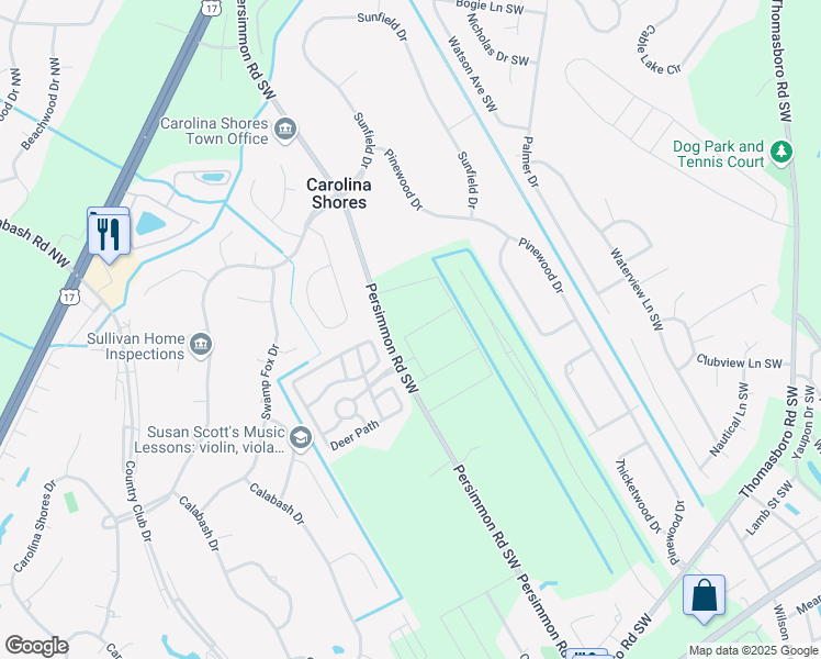 map of restaurants, bars, coffee shops, grocery stores, and more near 505 Deer Path in Calabash