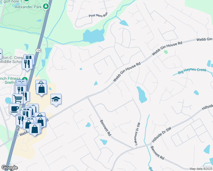 map of restaurants, bars, coffee shops, grocery stores, and more near 1196 Havenstone Walk Southwest in Lawrenceville