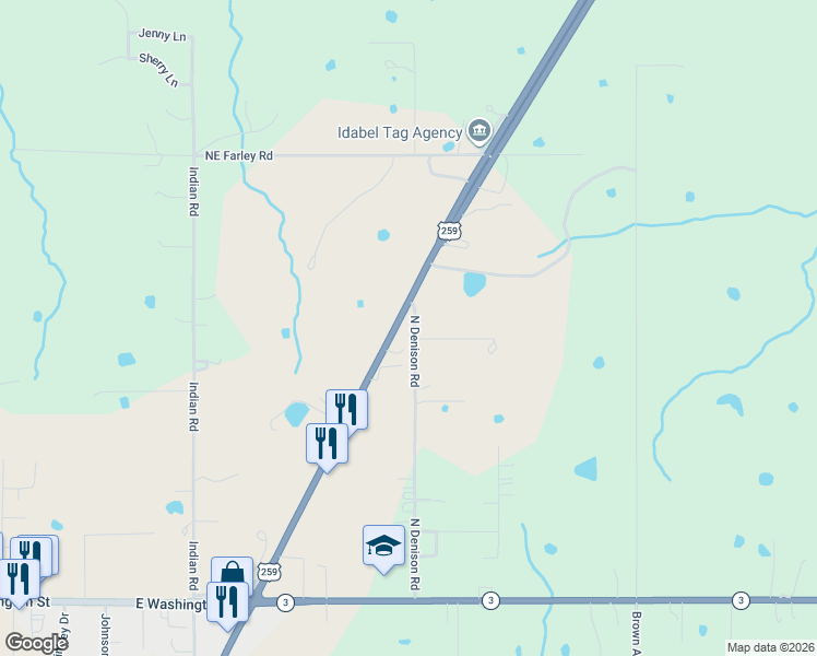 map of restaurants, bars, coffee shops, grocery stores, and more near 938-1092 Northeast Lincoln Road in Idabel