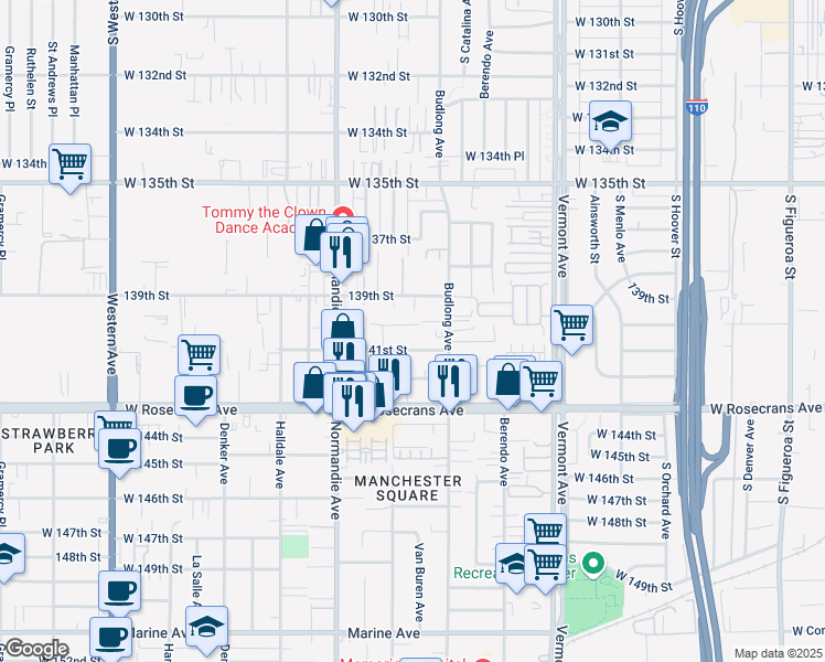 map of restaurants, bars, coffee shops, grocery stores, and more near 1248 West 140th Street in Gardena