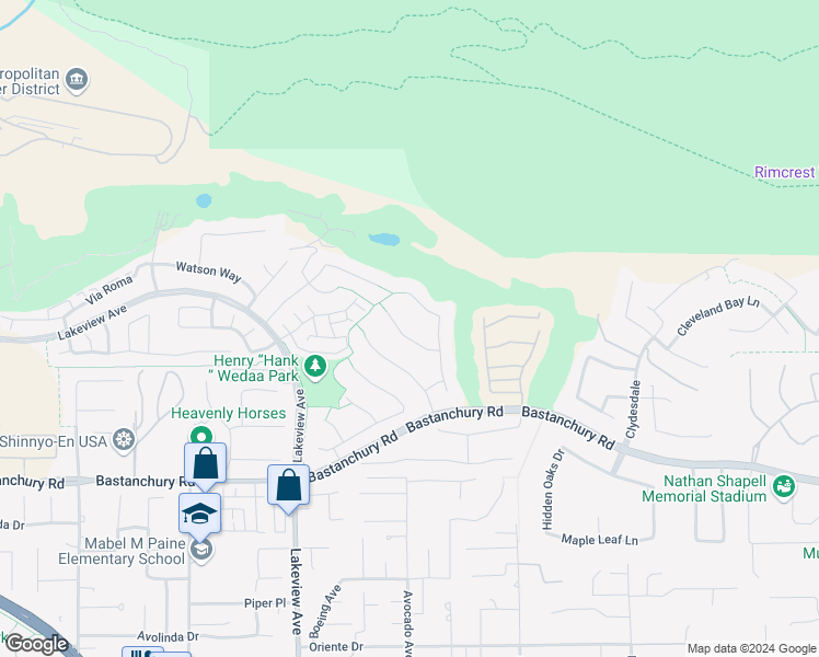 map of restaurants, bars, coffee shops, grocery stores, and more near 18739 Turfway Park in Yorba Linda
