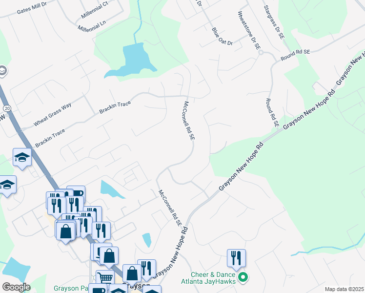 map of restaurants, bars, coffee shops, grocery stores, and more near 1861 McConnell Road Southeast in Grayson