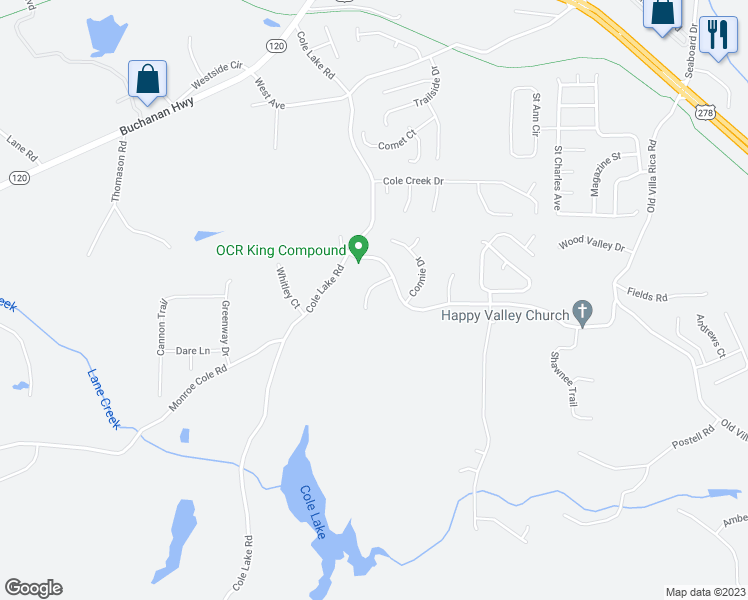 map of restaurants, bars, coffee shops, grocery stores, and more near 85 Megan Way in Dallas
