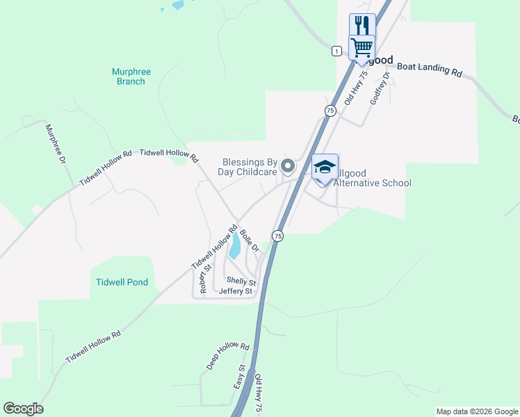 map of restaurants, bars, coffee shops, grocery stores, and more near 222 Tidwell Hollow Road in Oneonta