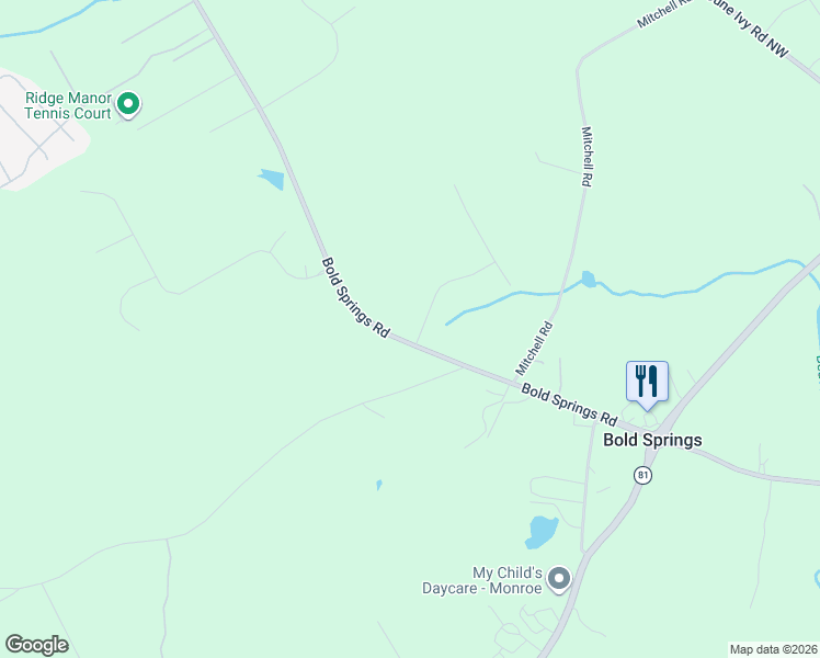 map of restaurants, bars, coffee shops, grocery stores, and more near 5234 Bold Springs Road in Between