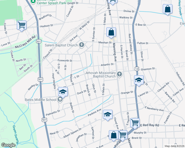 map of restaurants, bars, coffee shops, grocery stores, and more near 718 S Sumter St in Sumter