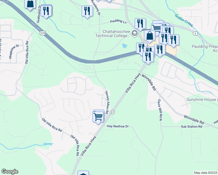 map of restaurants, bars, coffee shops, grocery stores, and more near 368 Vernoy Aiken Road in Dallas