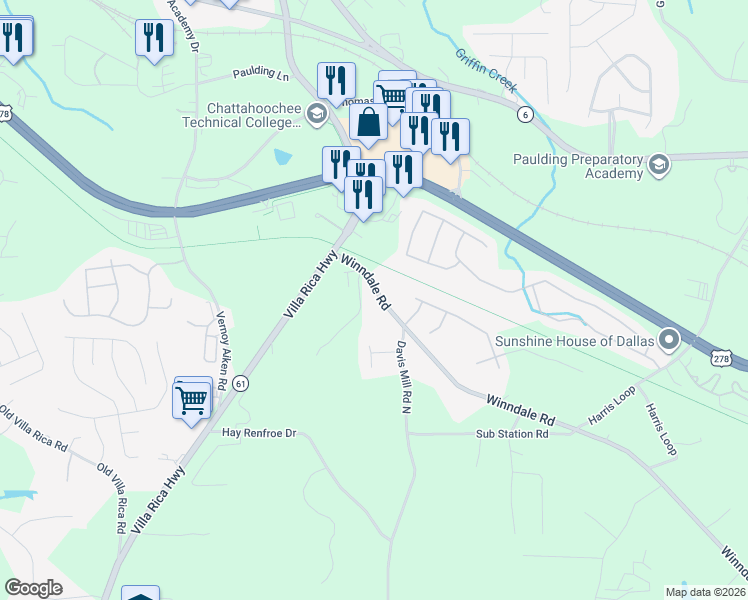 map of restaurants, bars, coffee shops, grocery stores, and more near 170 Winndale Road in Dallas