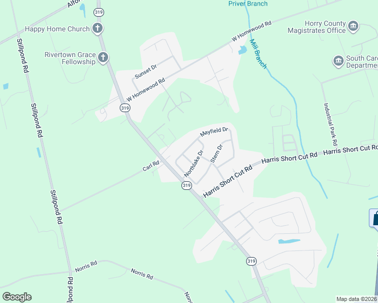 map of restaurants, bars, coffee shops, grocery stores, and more near 3800 Mayfield Drive in Conway