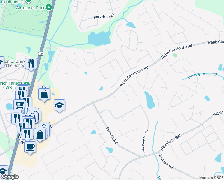 map of restaurants, bars, coffee shops, grocery stores, and more near 1196 Havenstone Walk Southwest in Lawrenceville