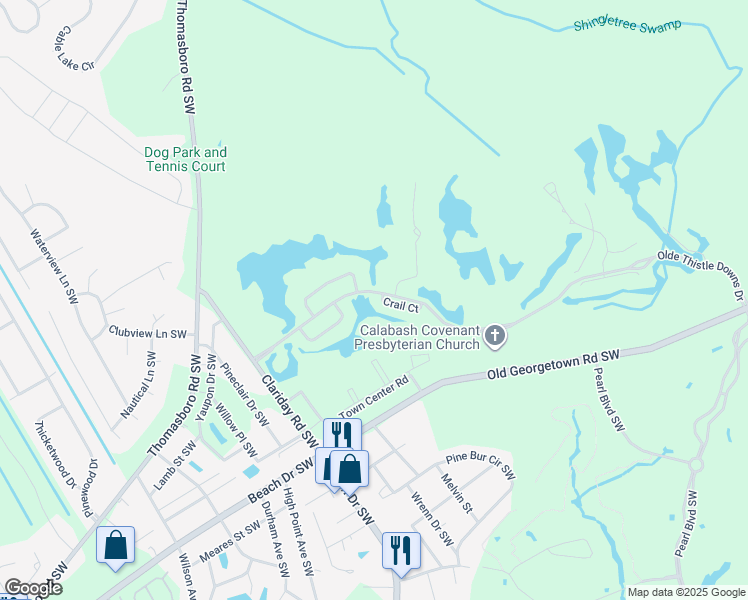 map of restaurants, bars, coffee shops, grocery stores, and more near 7503 Crail Court in Sunset Beach