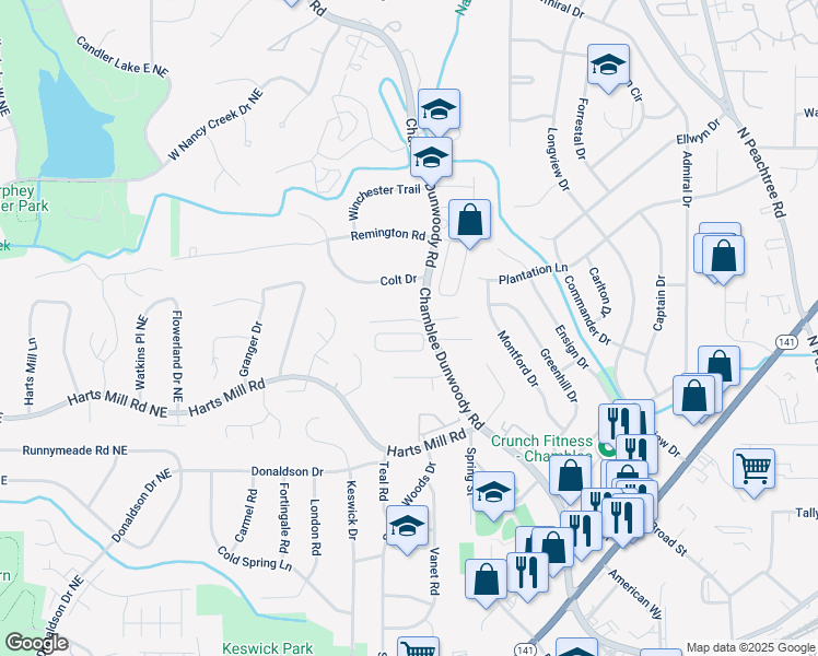 map of restaurants, bars, coffee shops, grocery stores, and more near 1887 Chamdun Place in Atlanta