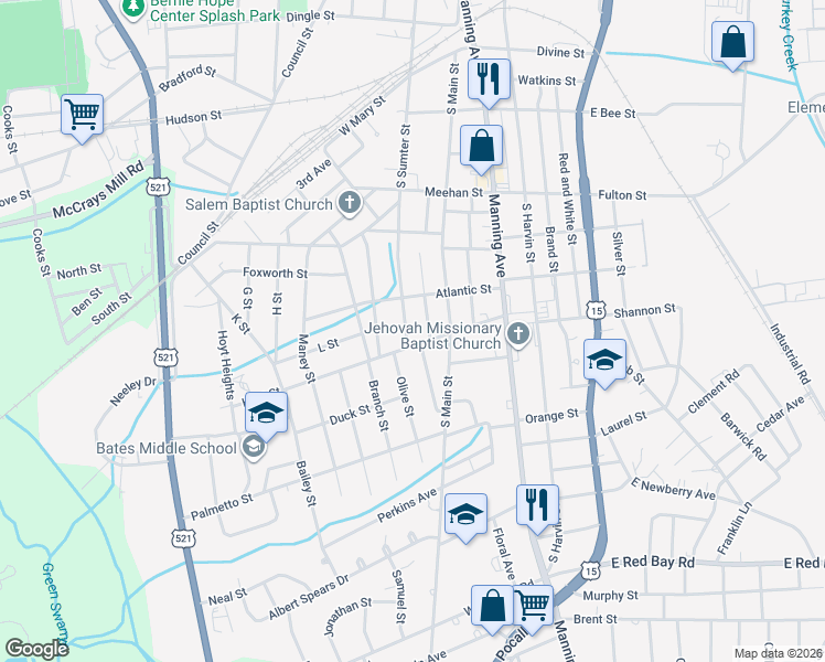 map of restaurants, bars, coffee shops, grocery stores, and more near 718 South Sumter Street in Sumter