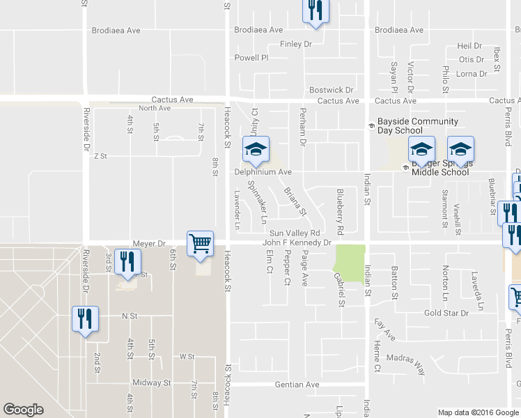 map of restaurants, bars, coffee shops, grocery stores, and more near 14875 Spinnaker Ln in Moreno Valley