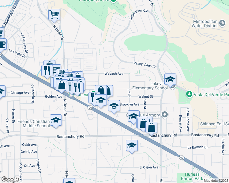 map of restaurants, bars, coffee shops, grocery stores, and more near 17000 Chicago Avenue in Yorba Linda