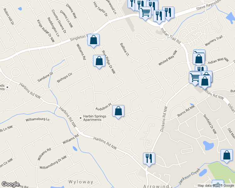 map of restaurants, bars, coffee shops, grocery stores, and more near 1063 Thrasher Court Northwest in Norcross