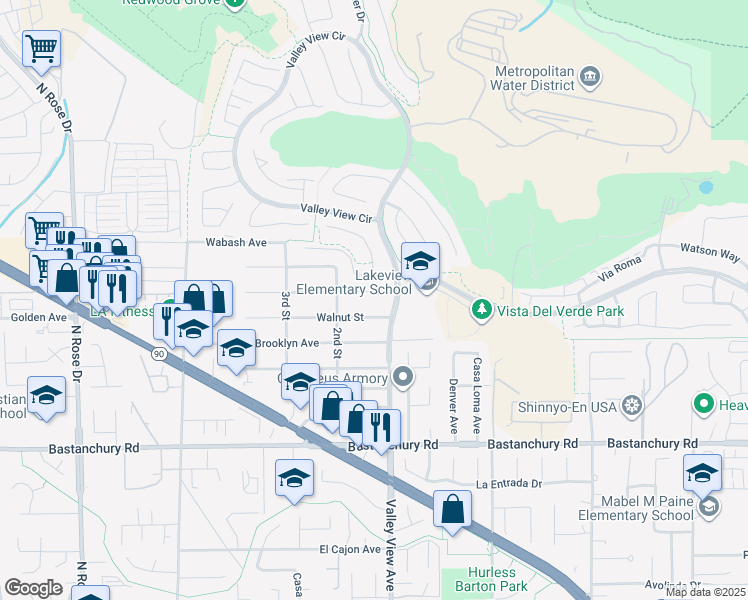 map of restaurants, bars, coffee shops, grocery stores, and more near 17446 Chicago Avenue in Yorba Linda