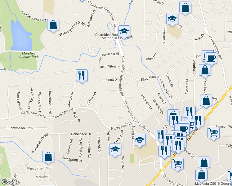 map of restaurants, bars, coffee shops, grocery stores, and more near 1887 Chamdun Place in Atlanta