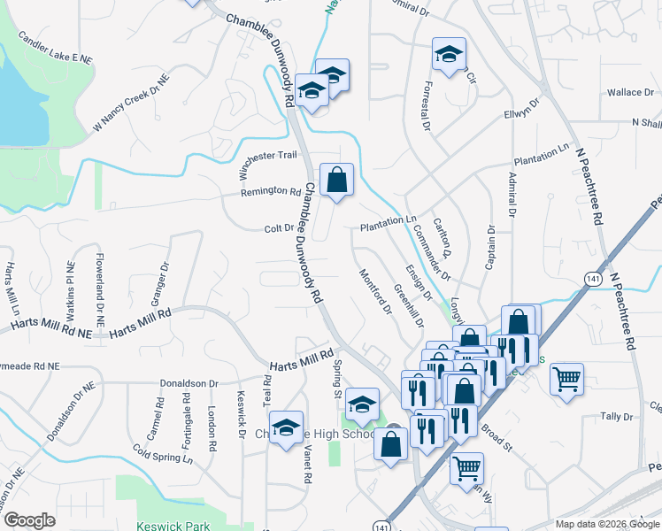map of restaurants, bars, coffee shops, grocery stores, and more near 1939 Chamdun Way in Chamblee