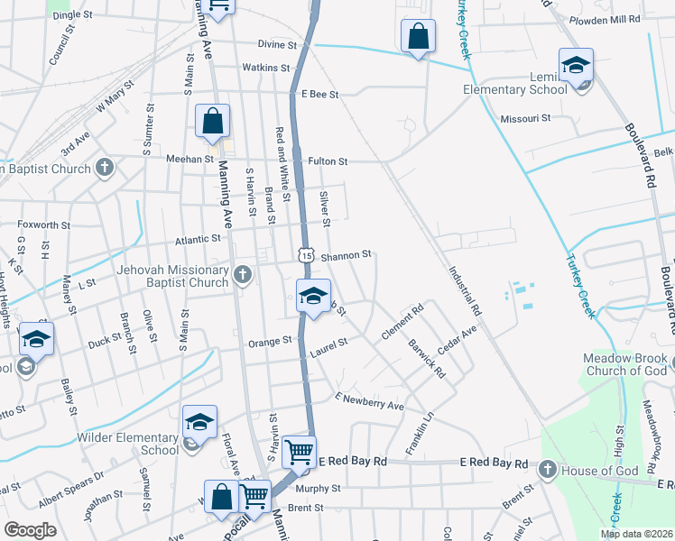 map of restaurants, bars, coffee shops, grocery stores, and more near 9 Harrison Street in Sumter