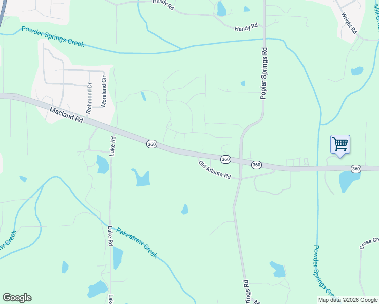 map of restaurants, bars, coffee shops, grocery stores, and more near 4645 Georgia 360 in Hiram