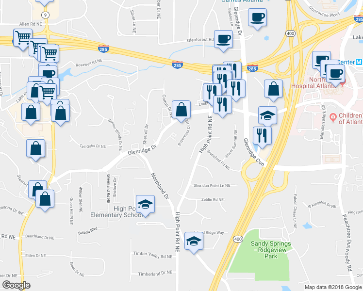map of restaurants, bars, coffee shops, grocery stores, and more near 652 Royer Place in Atlanta